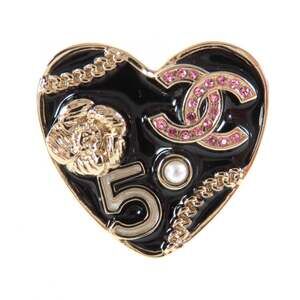 CHANEL Authentic Black Logo Brooch